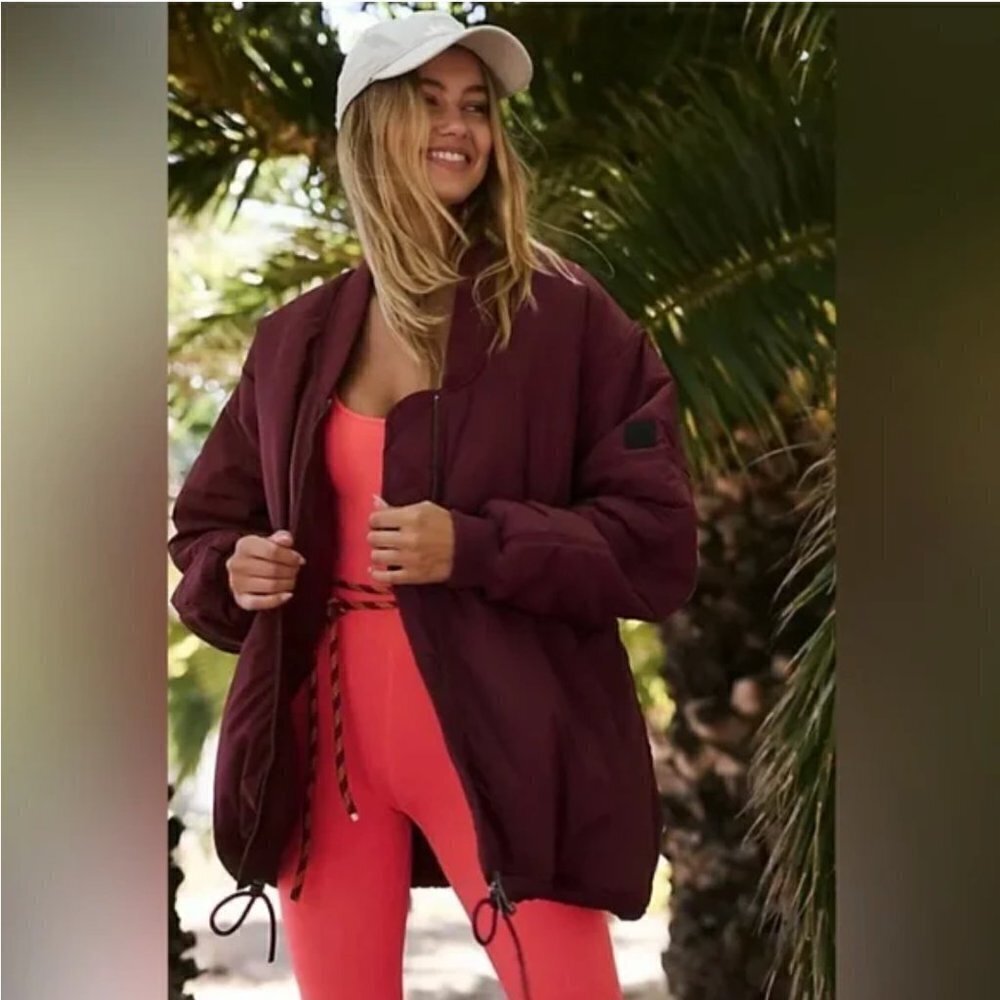 NWT Free People Movement Midnight Moon Solid Bomber Jacket Wine/Oxblood Sz S